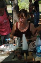 Sue Lincoln making a pewter mold for casting