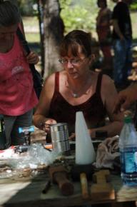 Sue Lincoln making a pewter mold for casting