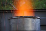 Wood fire to pre-heat the cupola and light the coke