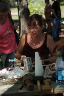 Sue Lincoln making a pewter mold for casting