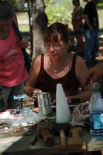 Sue Lincoln making a pewter mold for casting