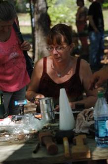 Sue Lincoln making a pewter mold for casting