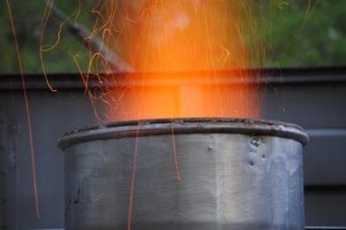 Wood fire to pre-heat the cupola and light the coke