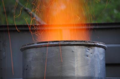 Wood fire to pre-heat the cupola and light the coke