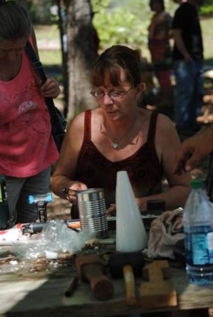 Sue Lincoln making a pewter mold for casting