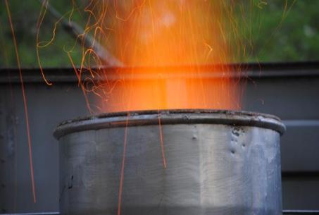 Wood fire to pre-heat the cupola and light the coke