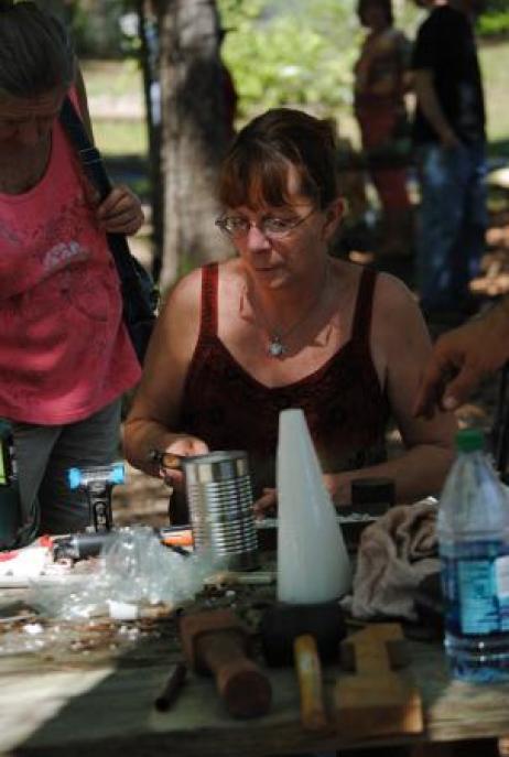 Sue Lincoln making a pewter mold for casting