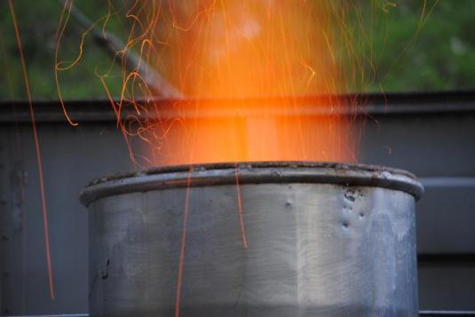 Wood fire to pre-heat the cupola and light the coke