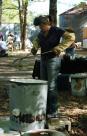 Kelly Landrum preparing her kiln for Raku